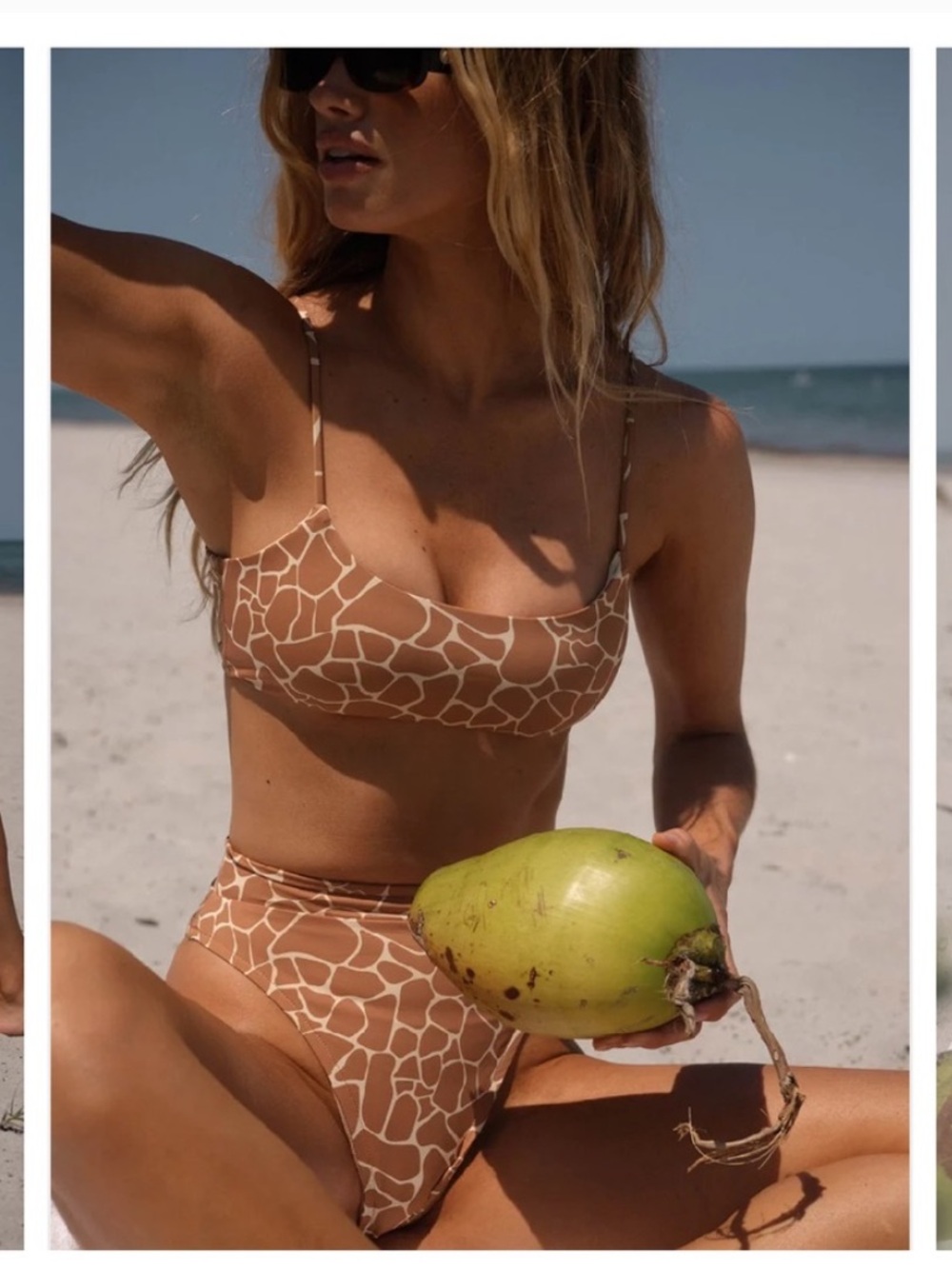 High-Waist Giraffe Print Bikini Top and Bottom - Brown